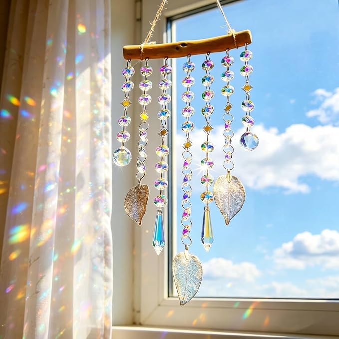 13-Inch Crystal Leaf Suncatcher Rainbow Maker